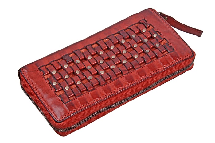 detail Kožená peněženka penálová, kůže/textil
