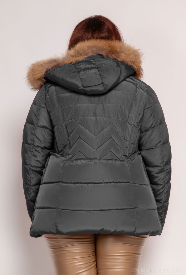 detail Dámská zimní bunda s odepínacím lemem z pravé kožešiny