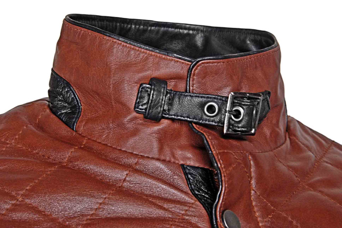 detail Kožená pánská zimní bunda prošívaná
