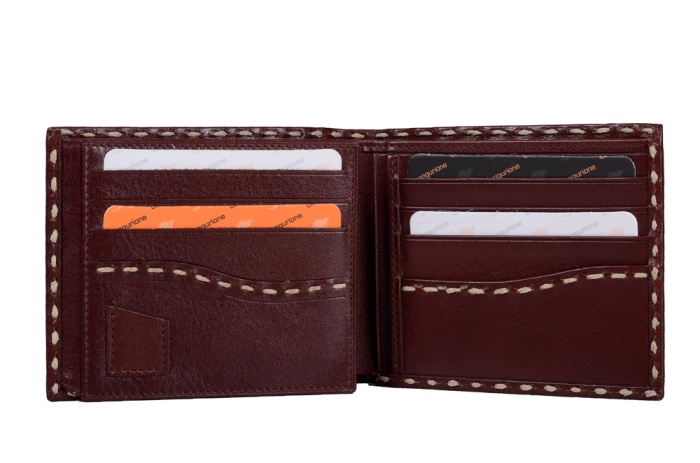 detail kožená peněženka,kontrastní prošití