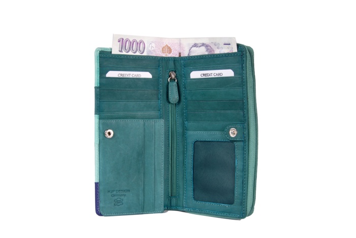 detail kožená dámská peněženka zip patchwork
