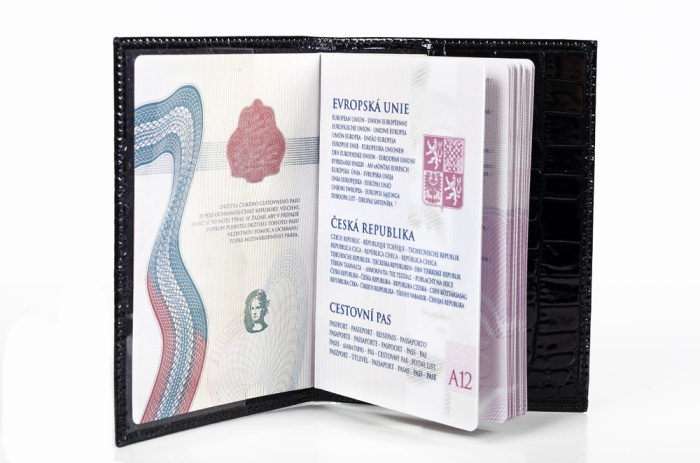 detail kožený obal na cestovní pas