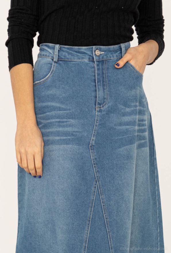 detail Dlouhá džínová sukně