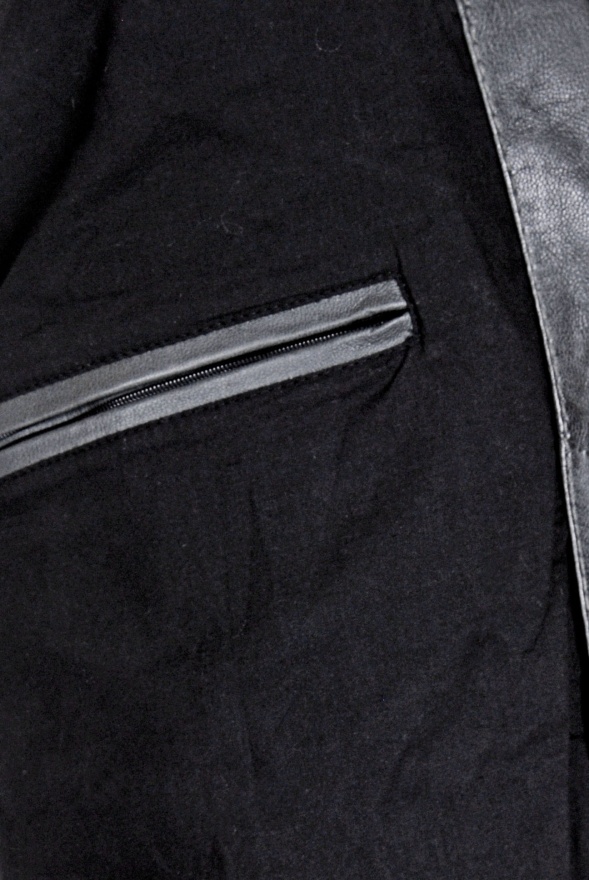 detail Kožená pánská bunda, límec, prodloužený rukáv