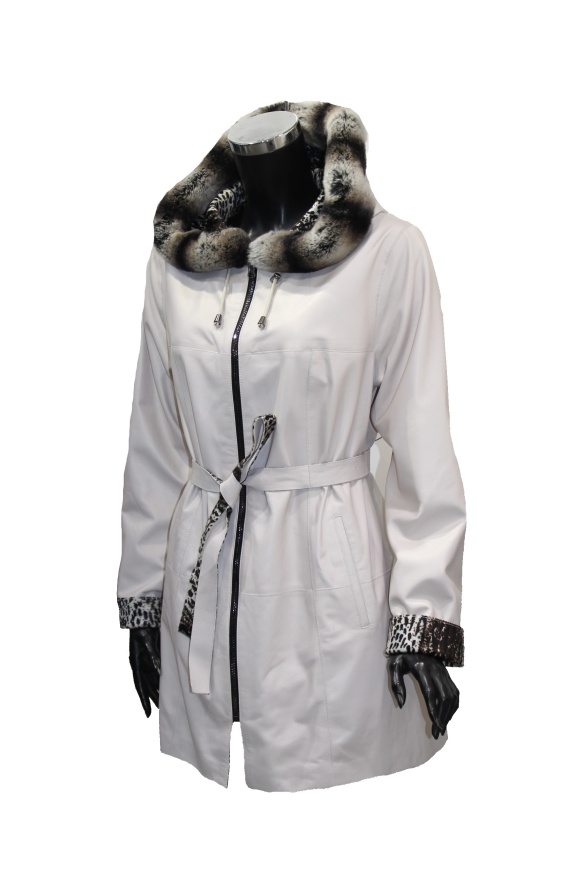detail Dámský oboustranný kabátek s kapucí a opaskem